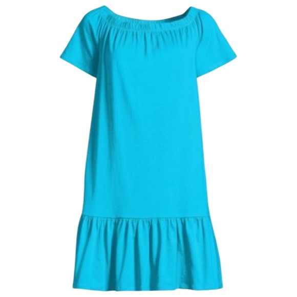 Lands' End Sz L Cotton Jersey Off the Shoulder Ruffle‎ Hem Swim Cover-up Dress - Picture 1 of 14